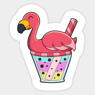 Flamingo with Mug of Juice & Drinking straw Sticker